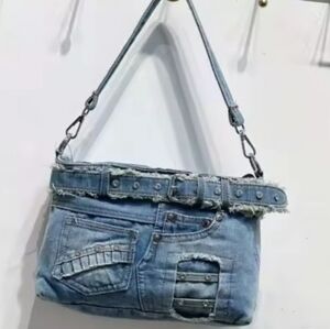 Denim Shoulder Bag with Adjustable Strap